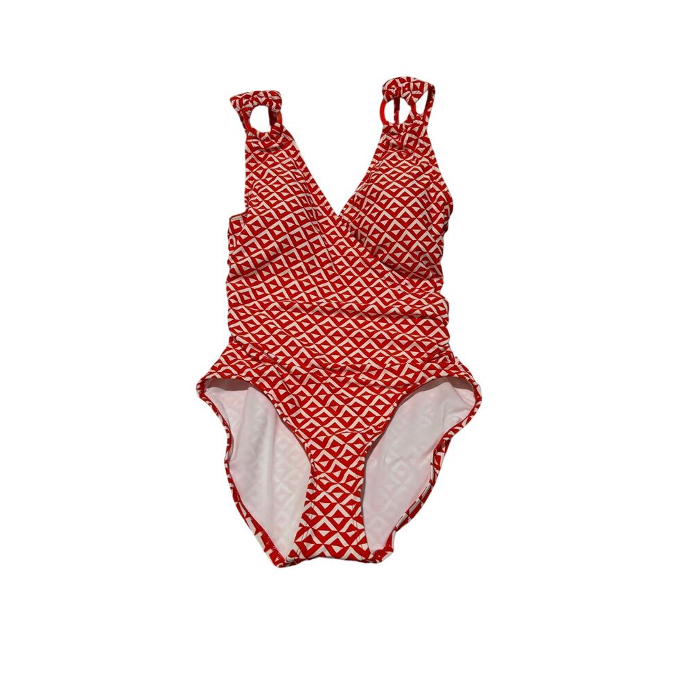 Carmen Marc Valero 6 orange white graphic print swimsuit wrap style perfect nwt